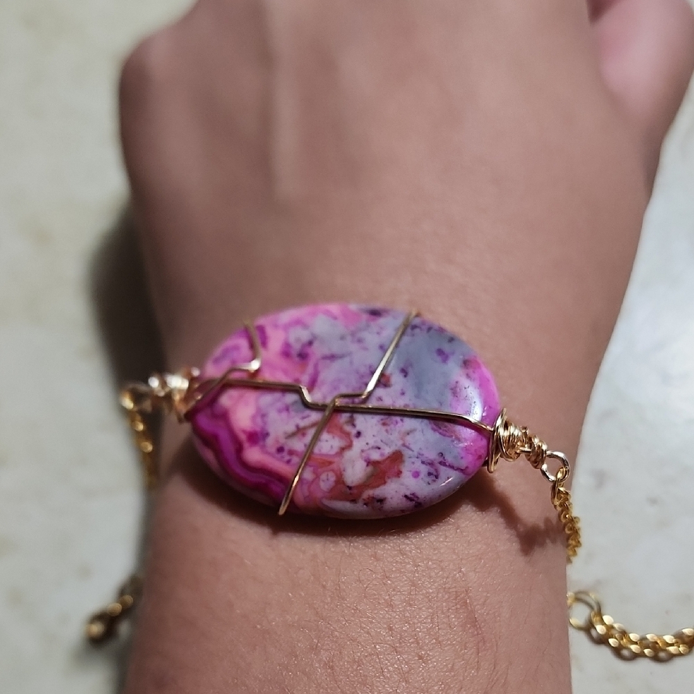 Hand Crafted Pink and Gold Bracelet
